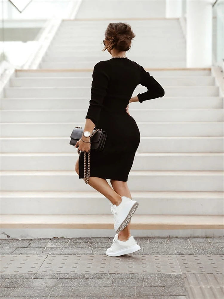 ModeMeester Elegante Vestito da Festa Autunnale con Maniche Lunghe