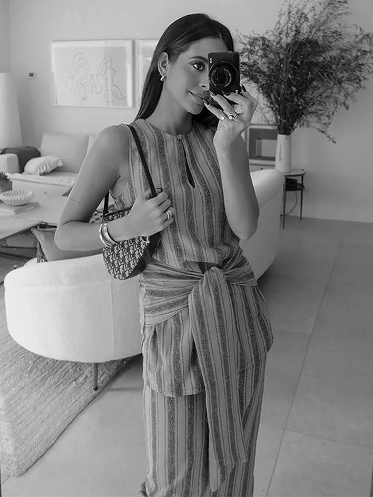 Elegant Gestreepte Rok Set van Glimmende Bries