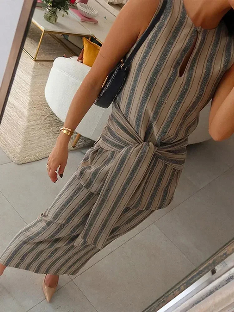 Elegant Gestreepte Rok Set van Glimmende Bries