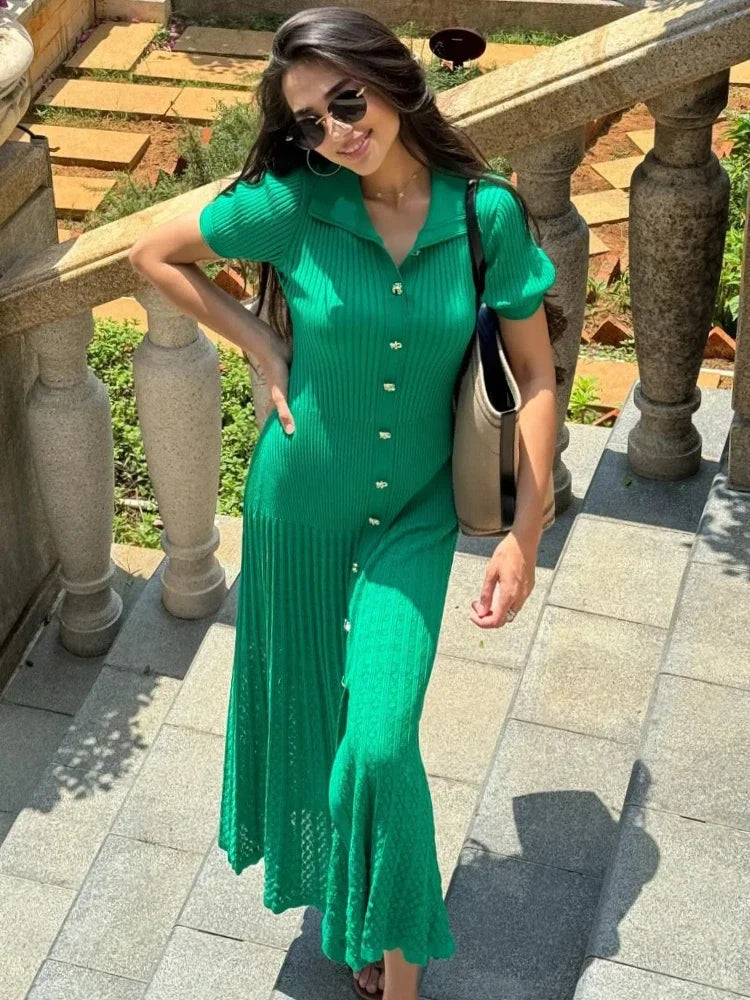 Yumora Mode Abito Maxi Verde a Maglia