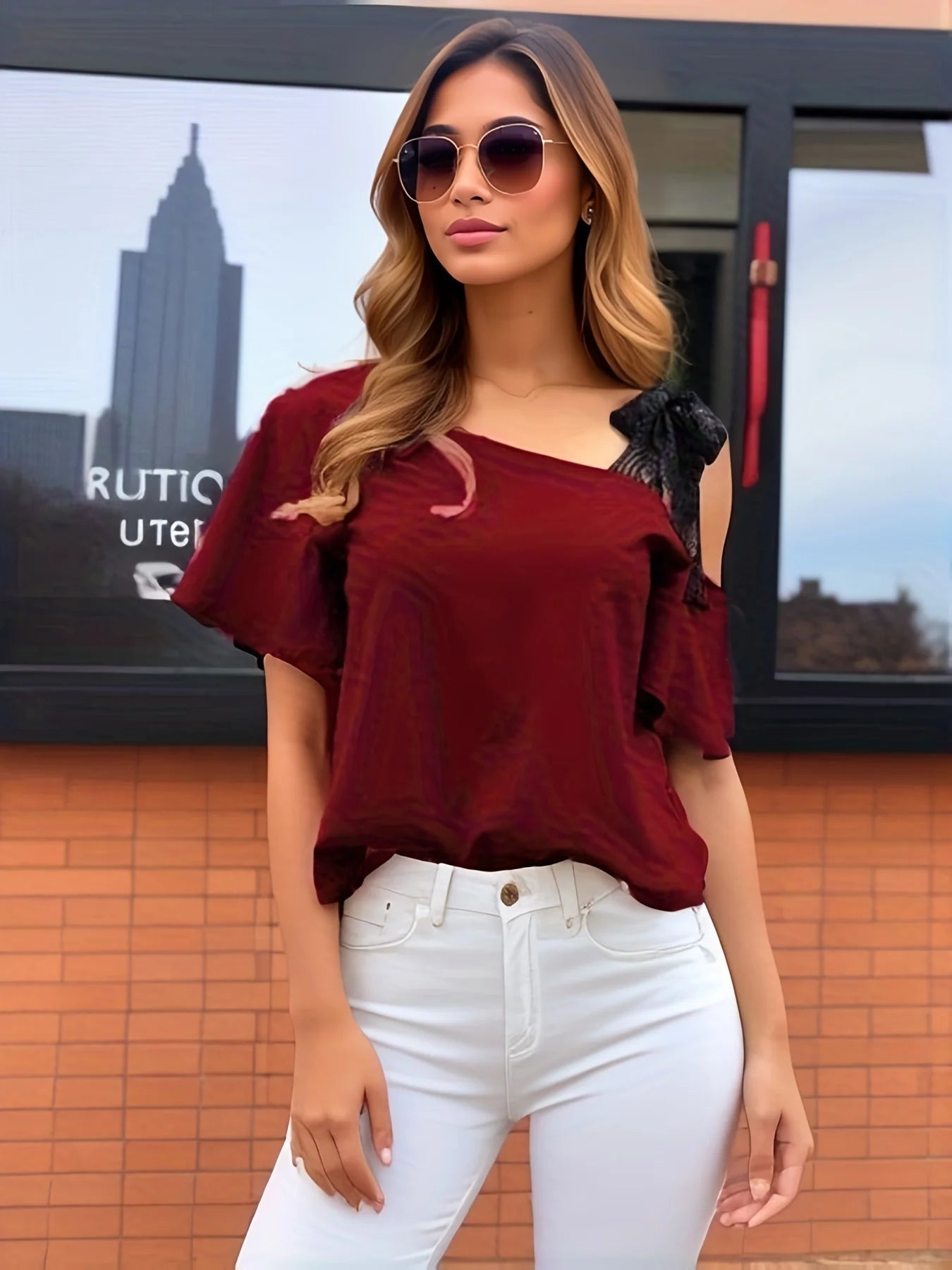 Elegante Kant Cold Shoulder Bluse