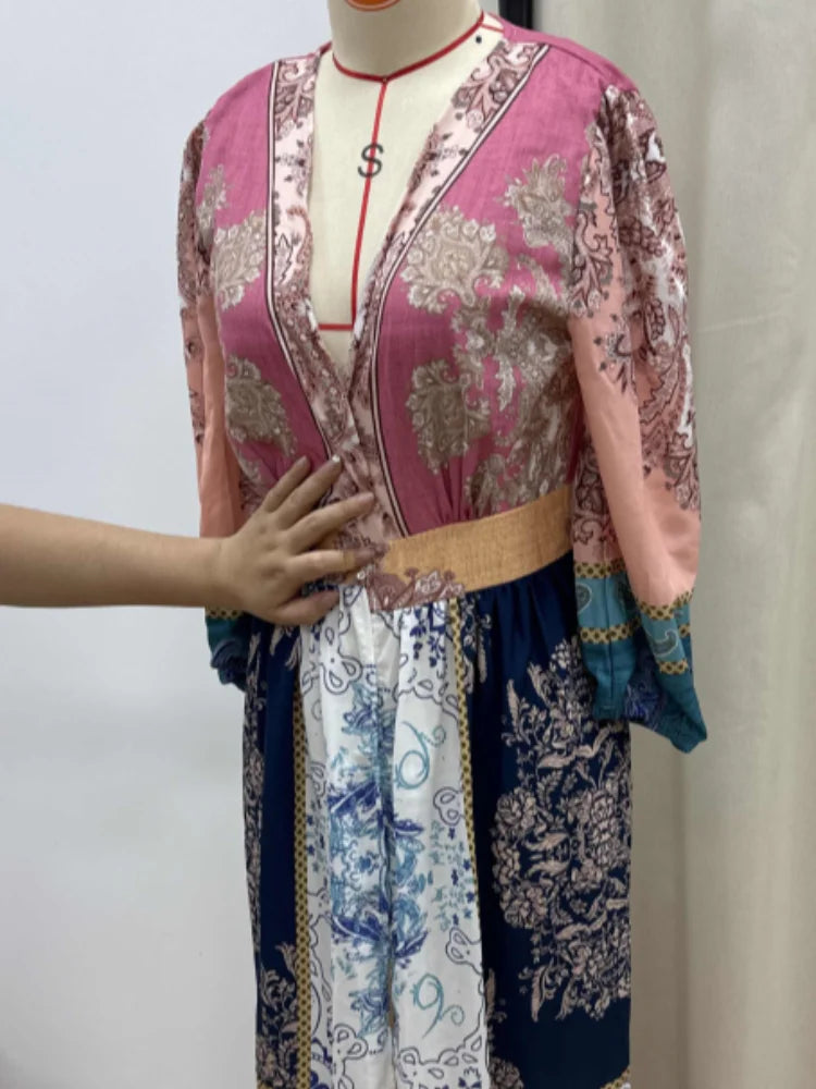 Belle Étoile Elegantes Patchwork Maxi Kleid