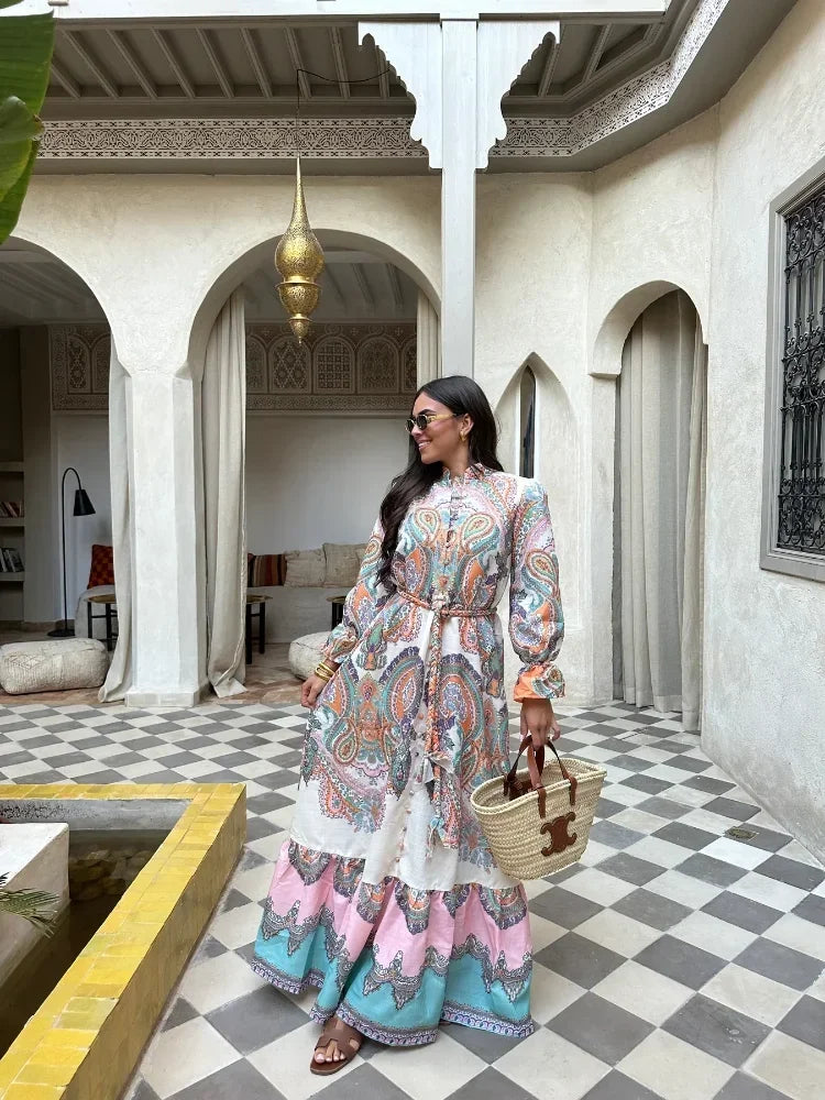 Belle Étoile Elegantes Patchwork Maxi Kleid