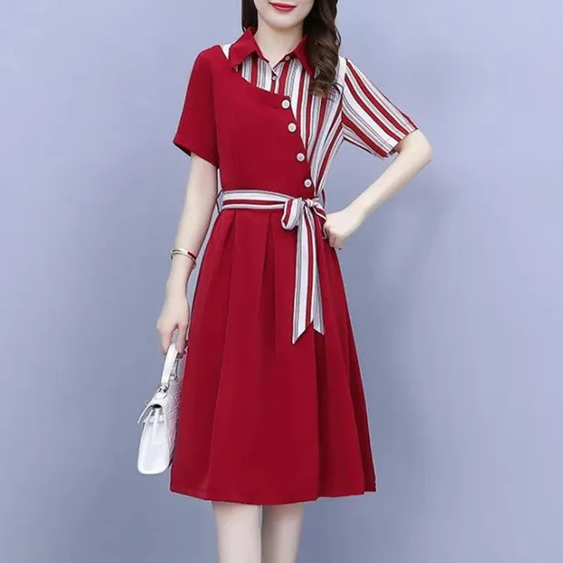 Elegant Asymmetric Bandage Midi Dress