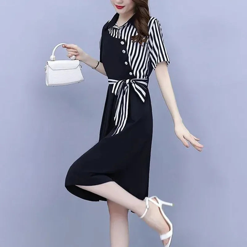 Elegant Asymmetric Bandage Midi Dress