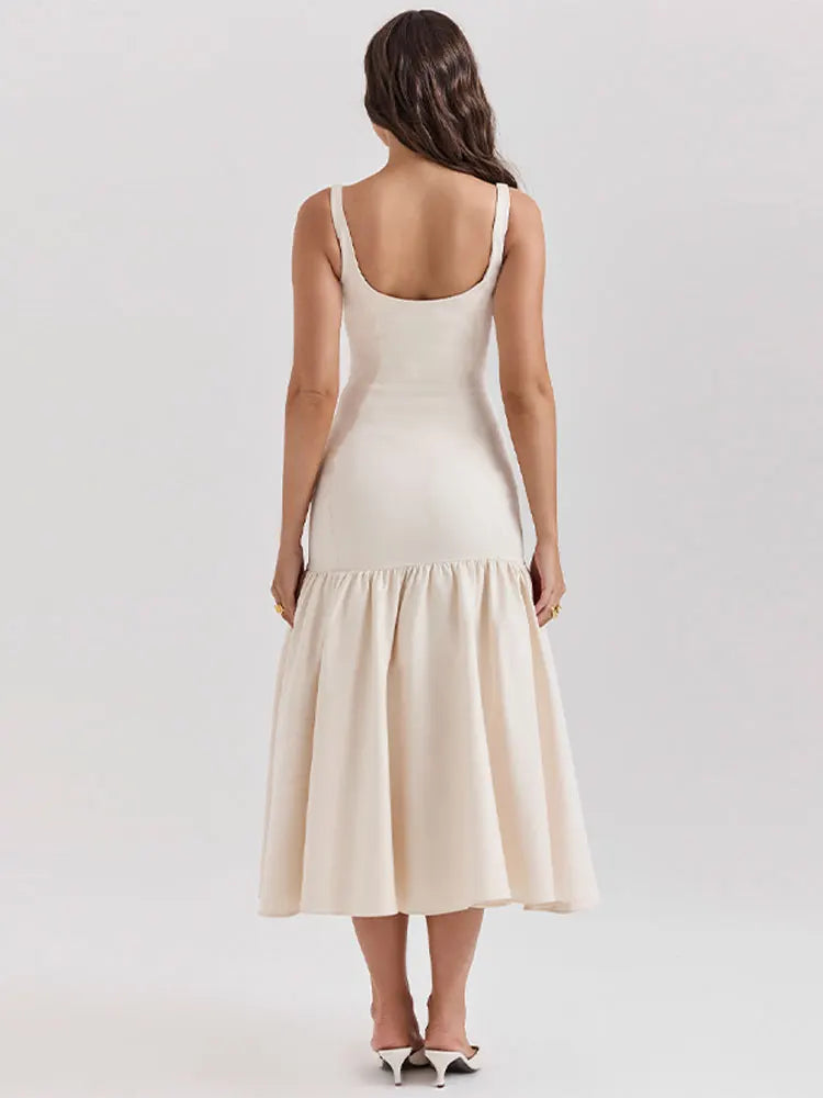 Elegante Ruches Mouwloze Midi Jurk voor Vrouwen
