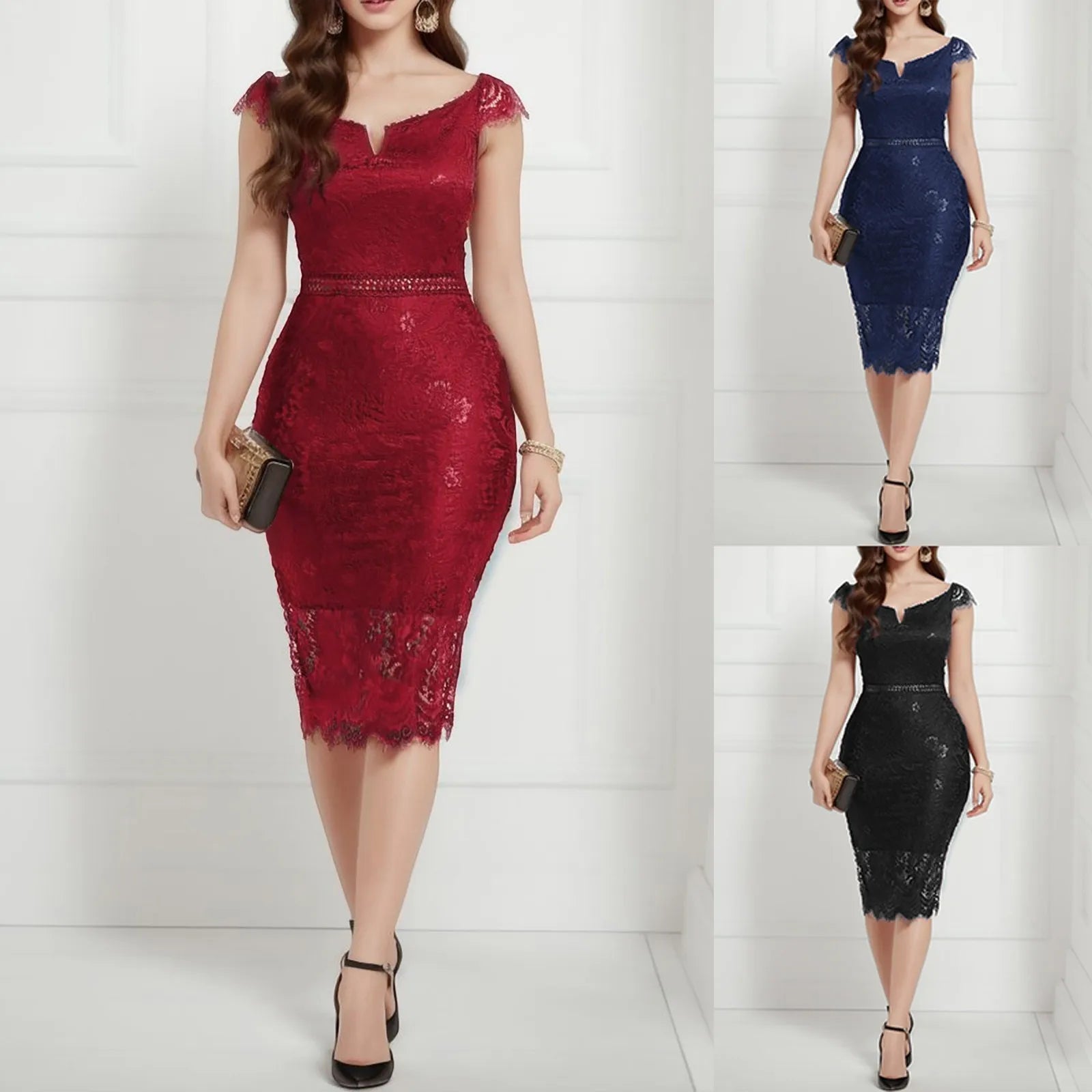 Elegant Sexy Retro Lace Hollow Backless Dress