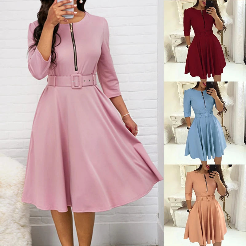 Herbst Chic: Elegantes Midikleid mit halben Ärmeln