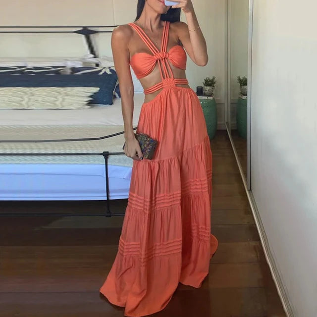 Seductive Elbow Ruffle Long Dress for Summer Adventures