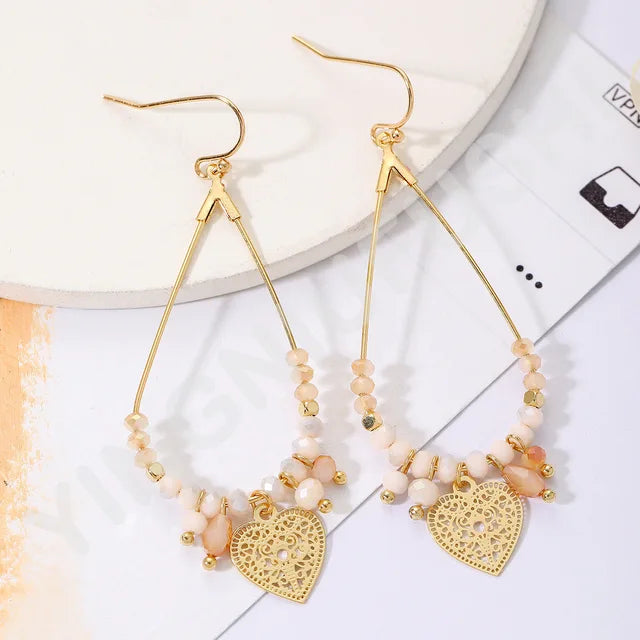 Etnische Glanzende Kralen Waterdruppel Oorbellen - Liefde Hart Vorm