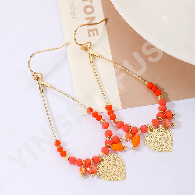 Etnische Glanzende Kralen Waterdruppel Oorbellen - Liefde Hart Vorm