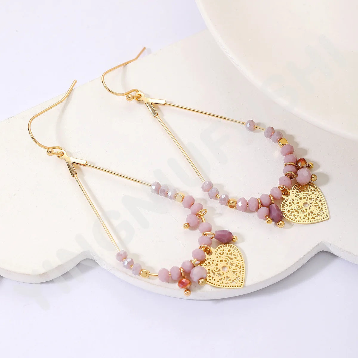 Etnische Glanzende Kralen Waterdruppel Oorbellen - Liefde Hart Vorm