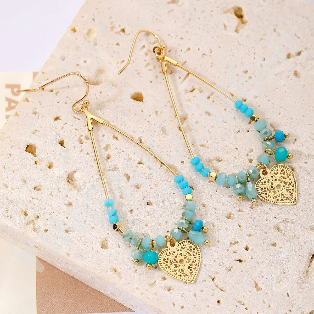 Etnische Glanzende Kralen Waterdruppel Oorbellen - Liefde Hart Vorm