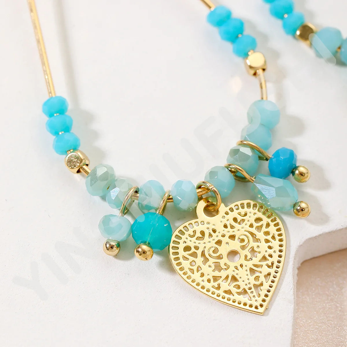 Etnische Glanzende Kralen Waterdruppel Oorbellen - Liefde Hart Vorm