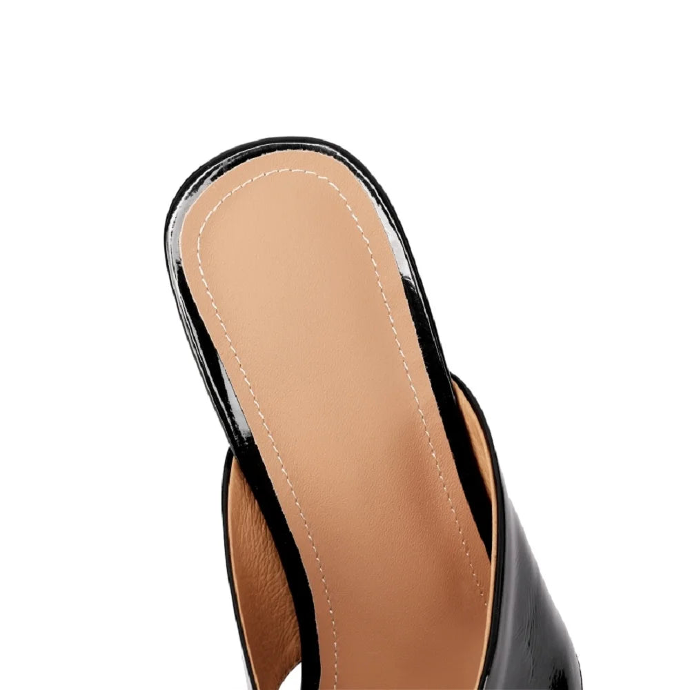 Luxe sandalias de verano de cuero genuino con tacón delgado para mujer