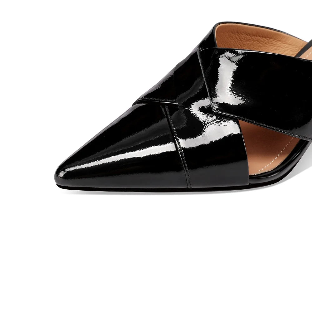 Luxe sandalias de verano de cuero genuino con tacón delgado para mujer