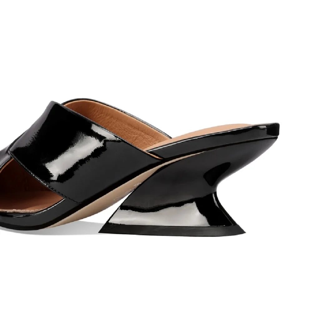 Luxe sandalias de verano de cuero genuino con tacón delgado para mujer