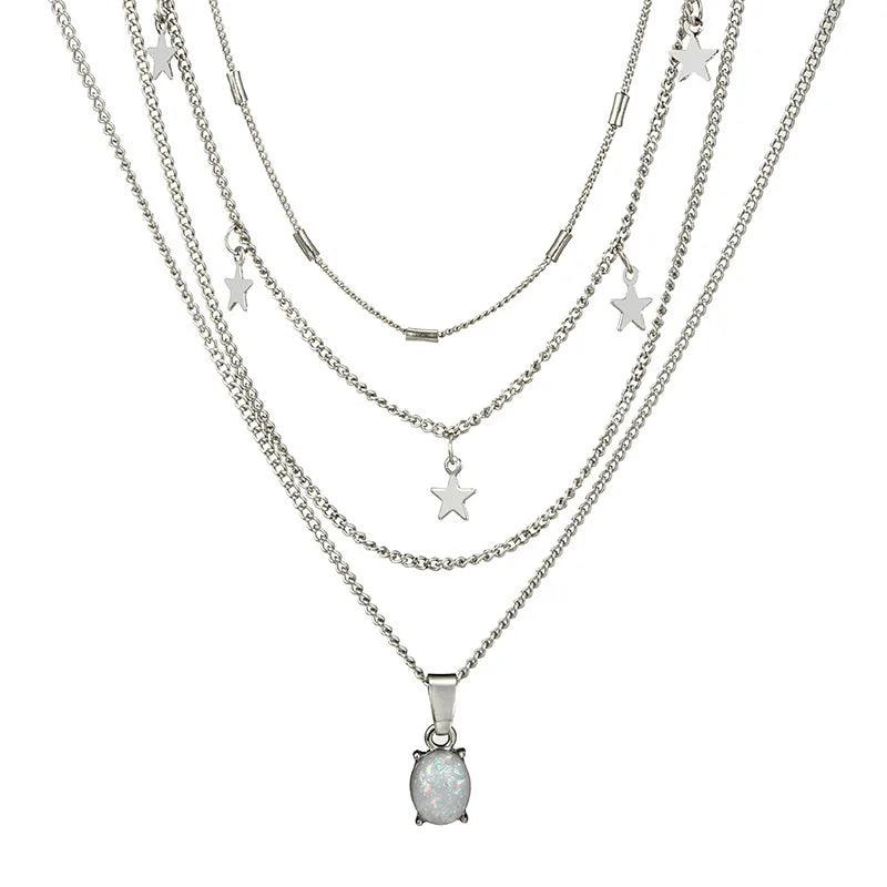 Betoverende Bohemian Glow Multilaagse Ketting met Kristallen Pentagrammen
