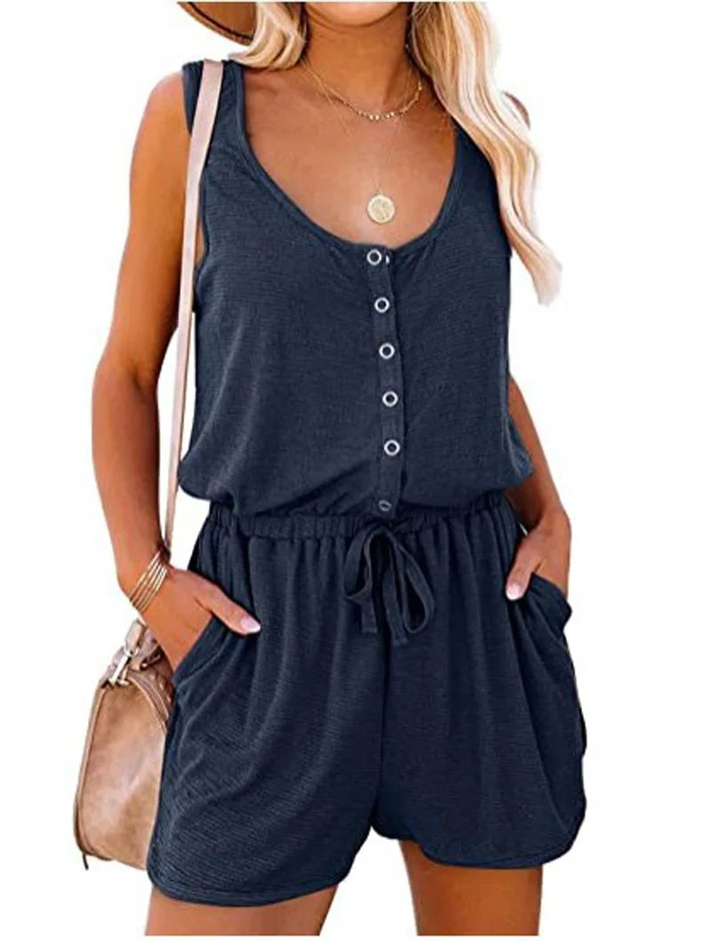 Europäische Sommer Ärmellose Jumpsuit Damen
