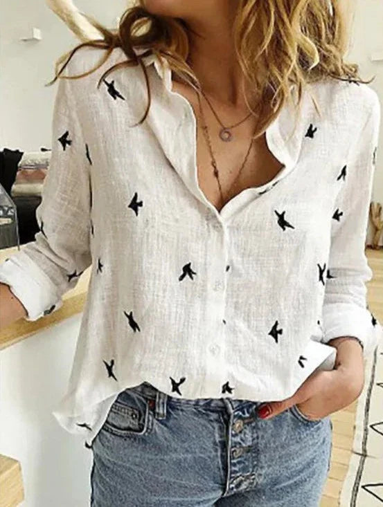 Evelyn | Comfortabel, flatterend katoenen shirt met lange mouwen