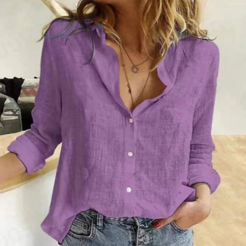 Evelyn | Comfortabel, flatterend katoenen shirt met lange mouwen