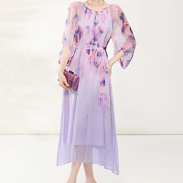 Stylish Floral Print Loose Chiffon Dress by Aurora Fashion - Summer Women's Dress for an Enchanting Look