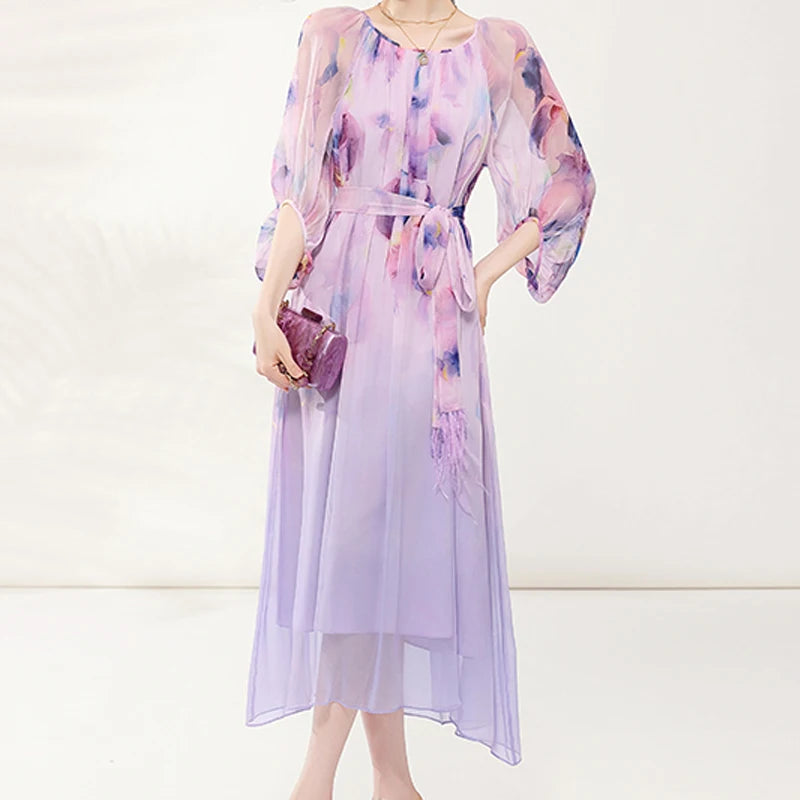 Stylish Floral Print Loose Chiffon Dress by Aurora Fashion - Summer Women's Dress for an Enchanting Look