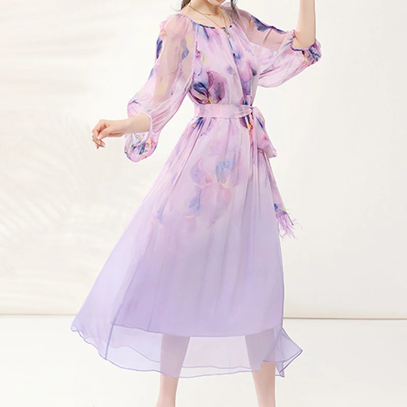 Stylish Floral Print Loose Chiffon Dress by Aurora Fashion - Summer Women's Dress for an Enchanting Look