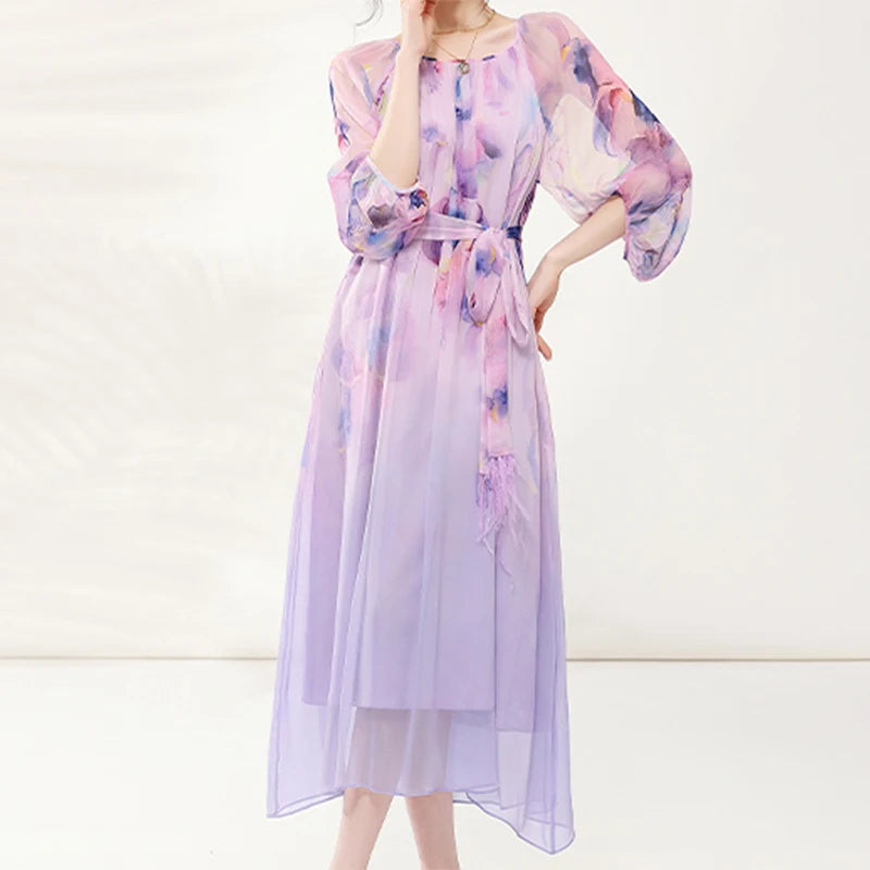 Stylish Floral Print Loose Chiffon Dress by Aurora Fashion - Summer Women's Dress for an Enchanting Look