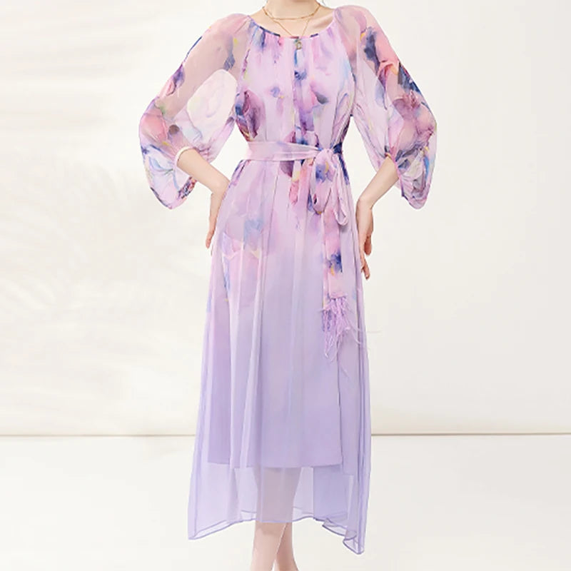Stylish Floral Print Loose Chiffon Dress by Aurora Fashion - Summer Women's Dress for an Enchanting Look