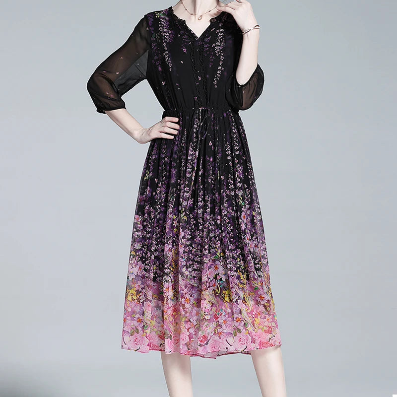 Dromerige Bloemenprint Chiffon Jurk van Aurorastijl