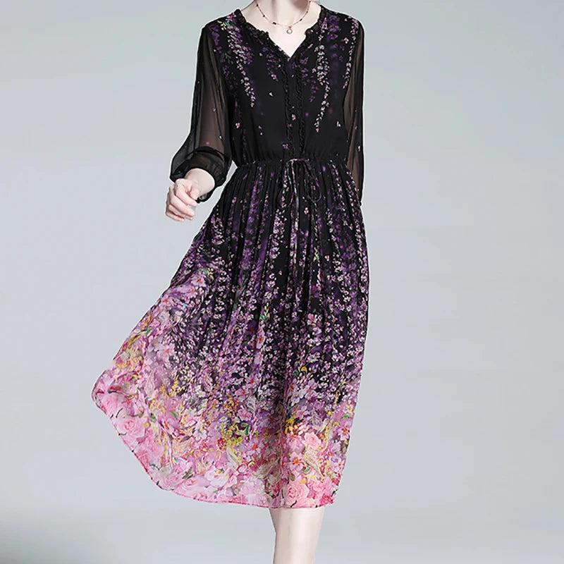Dromerige Bloemenprint Chiffon Jurk van Aurorastijl
