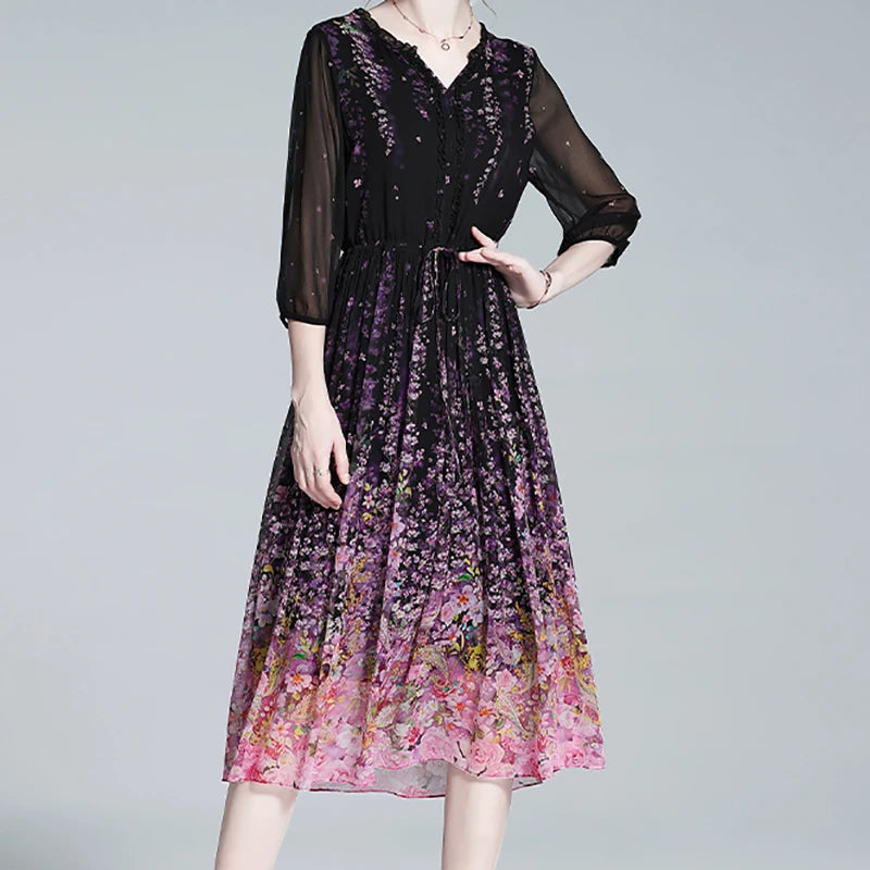 Dromerige Bloemenprint Chiffon Jurk van Aurorastijl