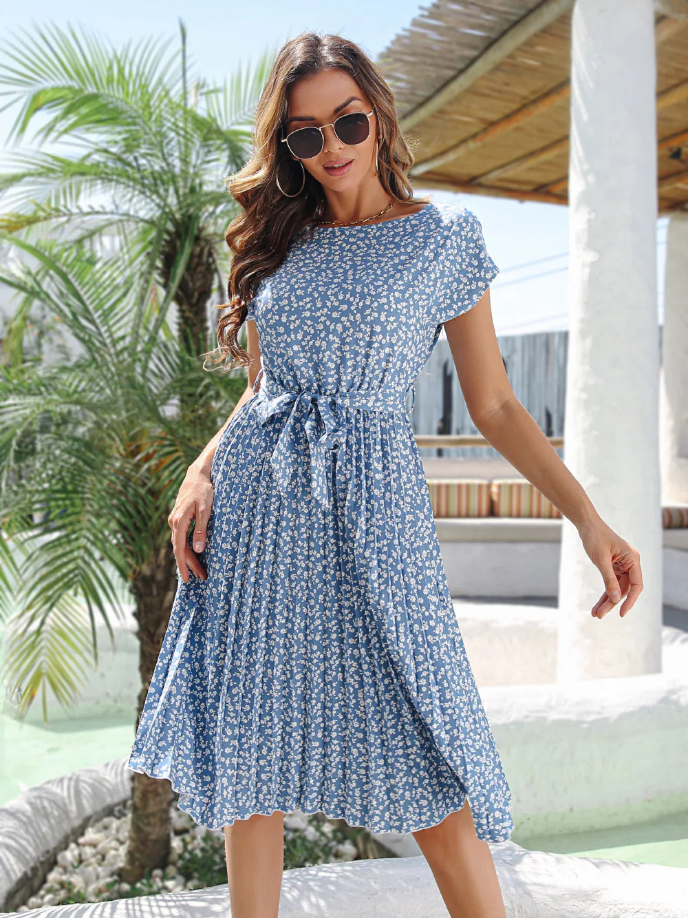 Eleganza Couture Fashion Floral Pleated A Line Dress