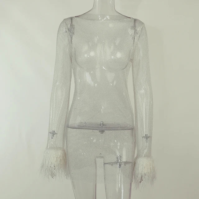 Lush Feather Mesh Party Jurk Voor Dames