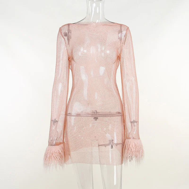 Lush Feather Mesh Party Jurk Voor Dames