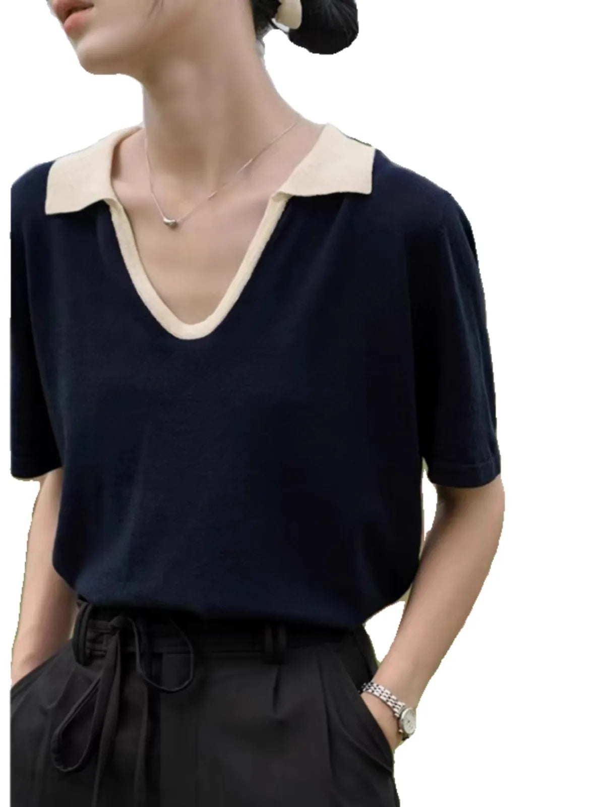 SilkSense V-Hals Korte Mouw Top