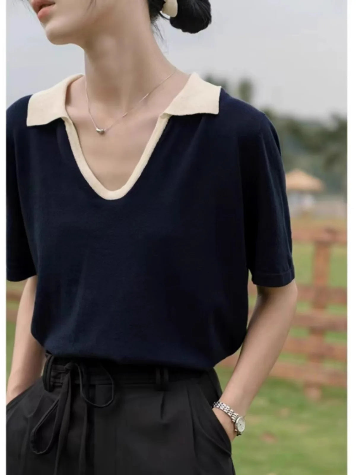 SilkSense V-Hals Korte Mouw Top