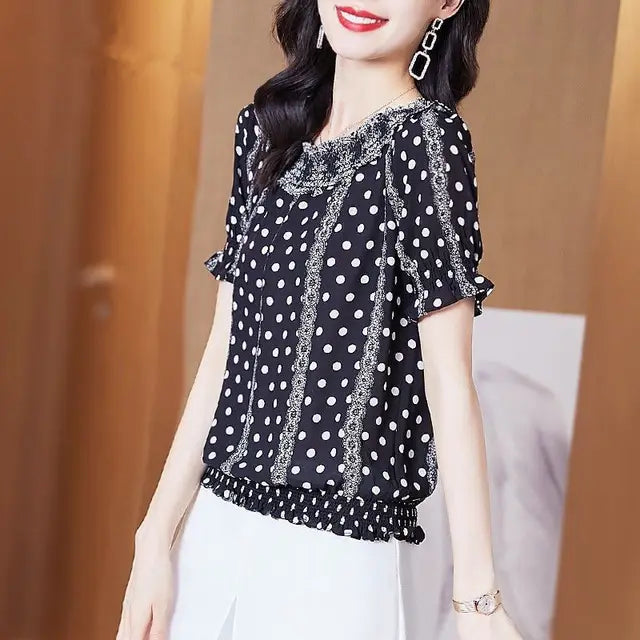 Blusa con estampado de lunares estilo francés