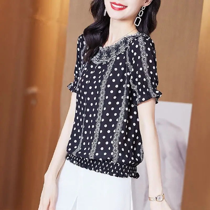 Blusa con estampado de lunares estilo francés