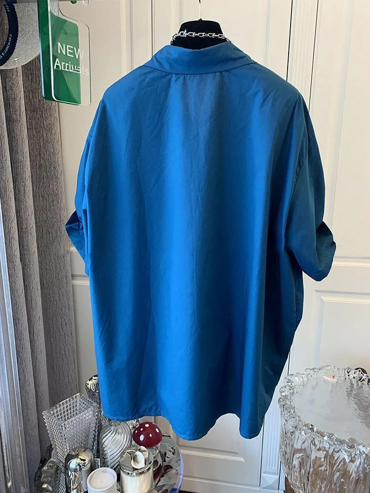Franse Geplooide Gespleten Korte Mouw Shirt Top voor Vrouwen