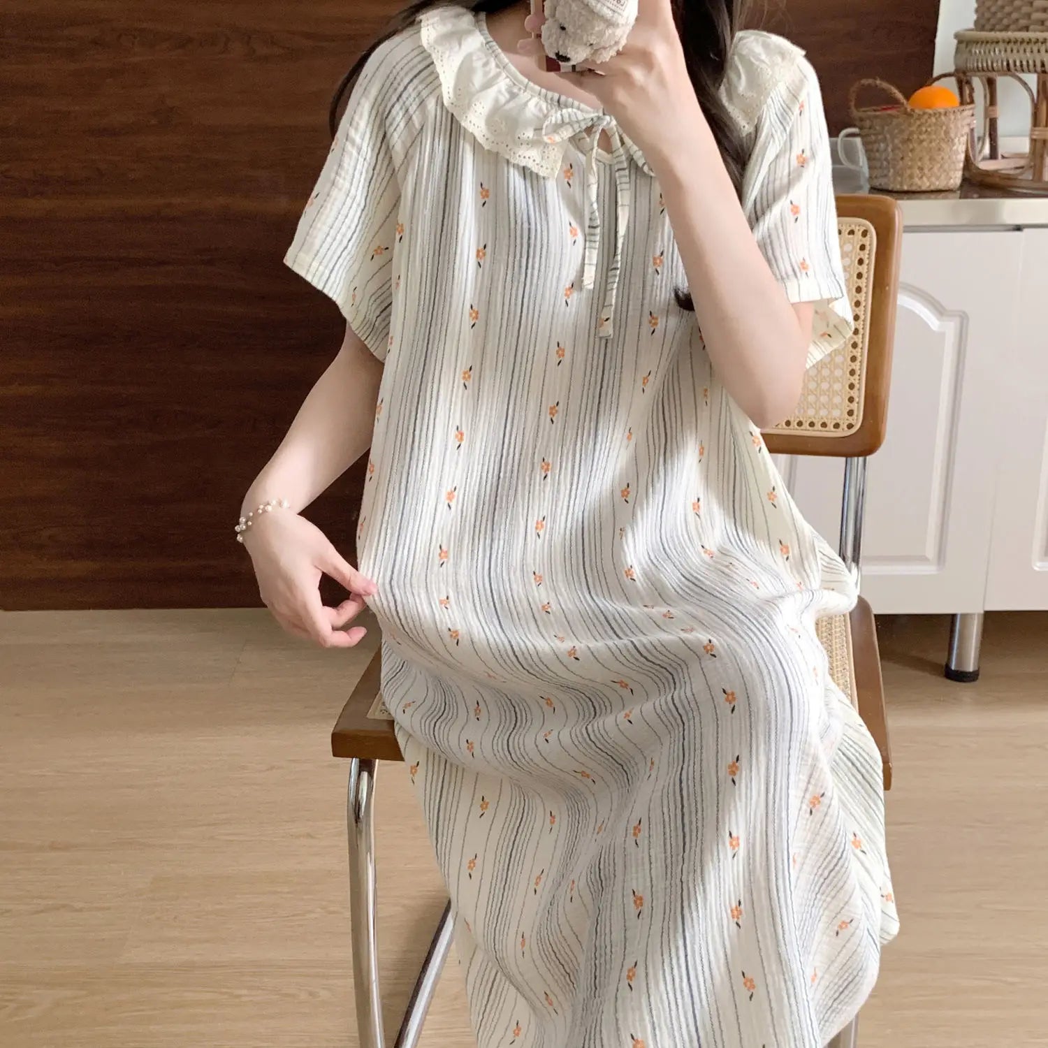 Serenity Bloemen Gestreepte Slaapkleding