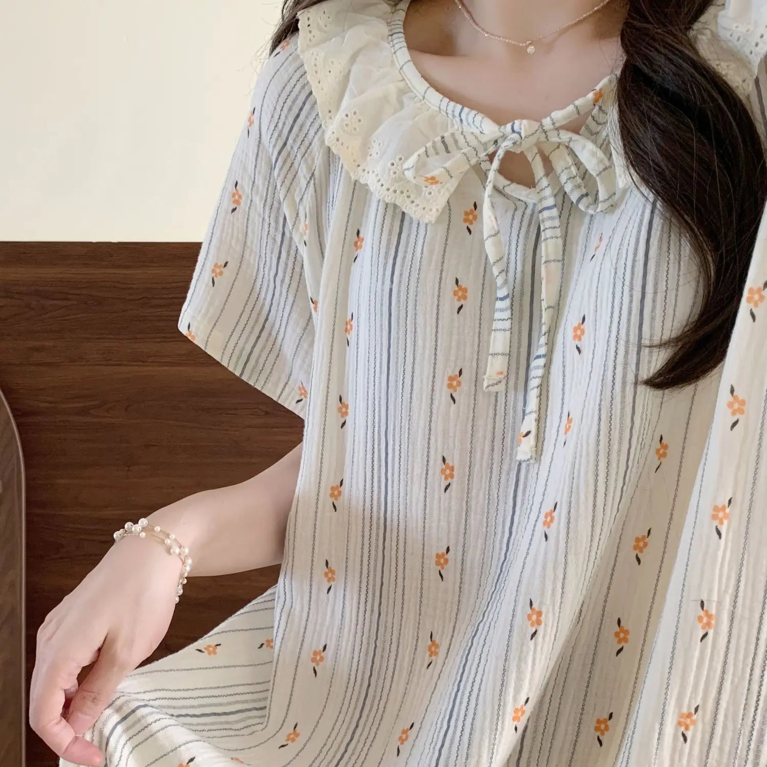 Serenity Bloemen Gestreepte Slaapkleding