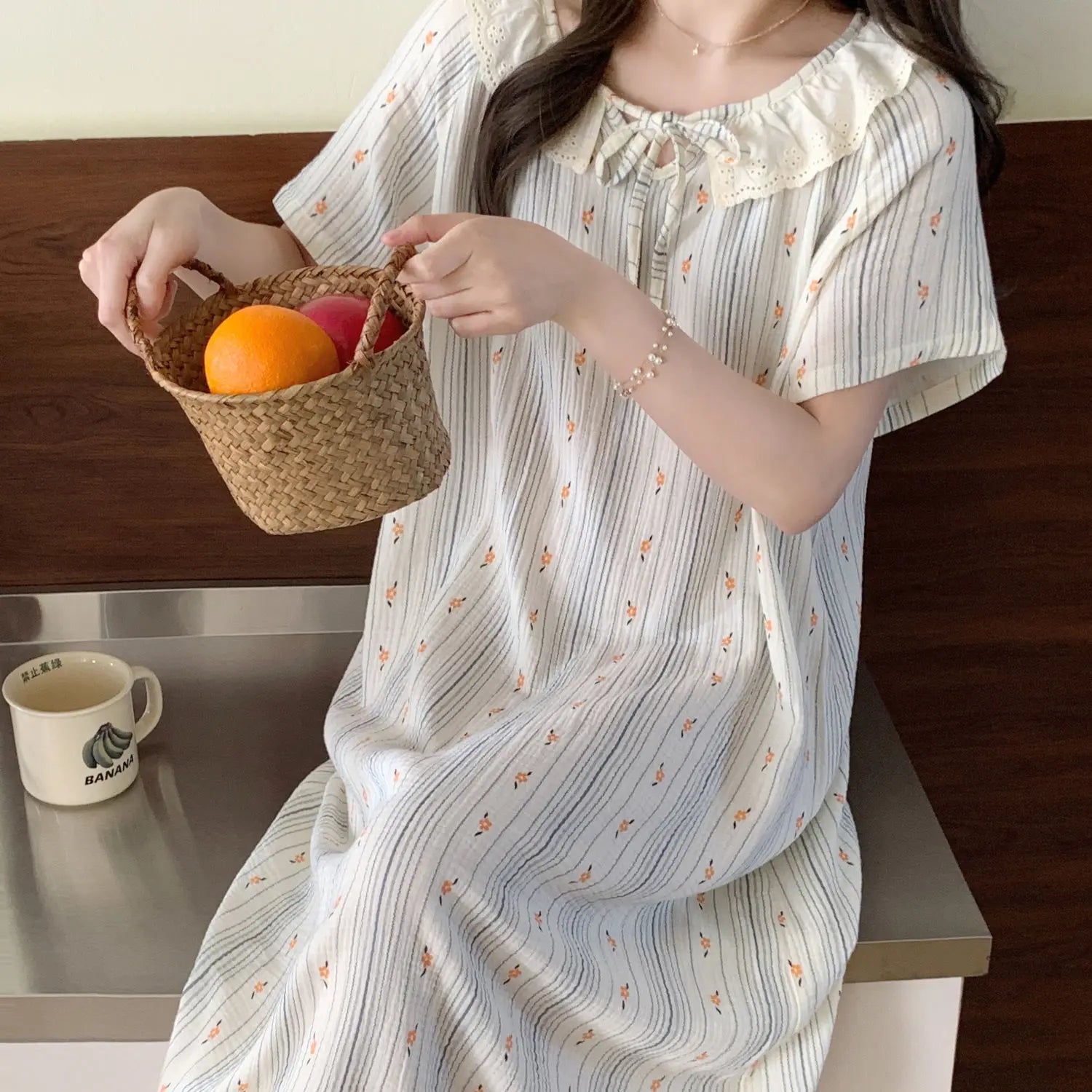 Serenity Bloemen Gestreepte Slaapkleding