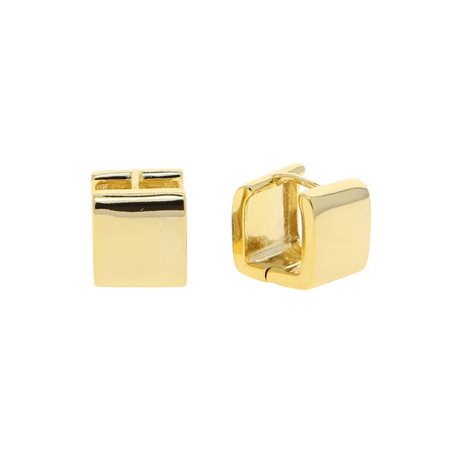 Luxe Pendientes Huggie Gruesos de Aro Rectangular Dorado de Brillo Espléndido
