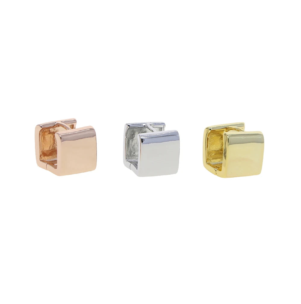 Luxe Pendientes Huggie Gruesos de Aro Rectangular Dorado de Brillo Espléndido