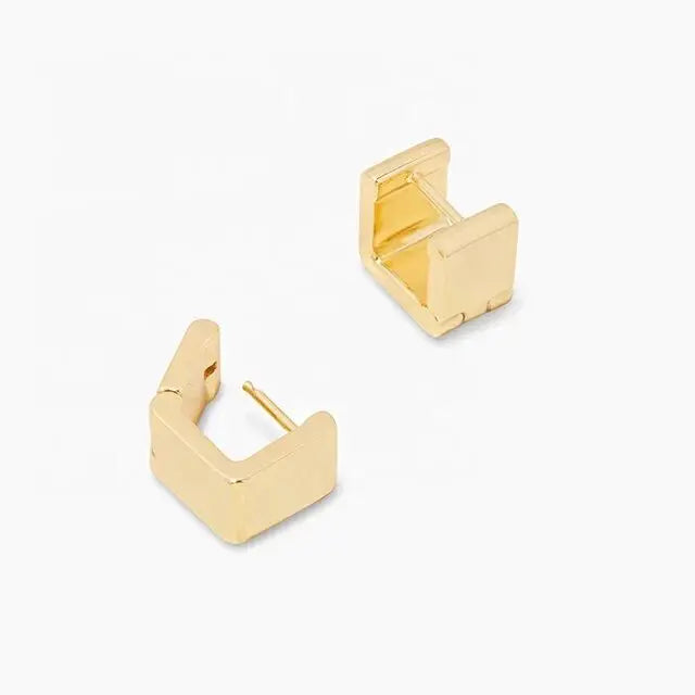 Luxe Pendientes Huggie Gruesos de Aro Rectangular Dorado de Brillo Espléndido