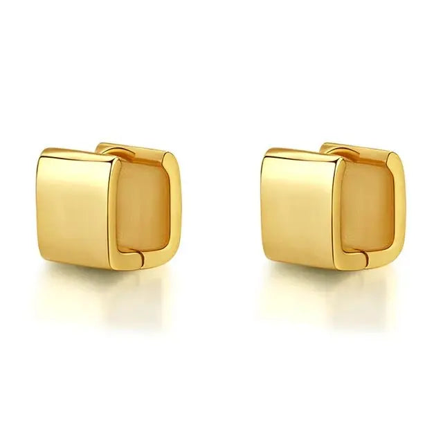 Luxe Pendientes Huggie Gruesos de Aro Rectangular Dorado de Brillo Espléndido