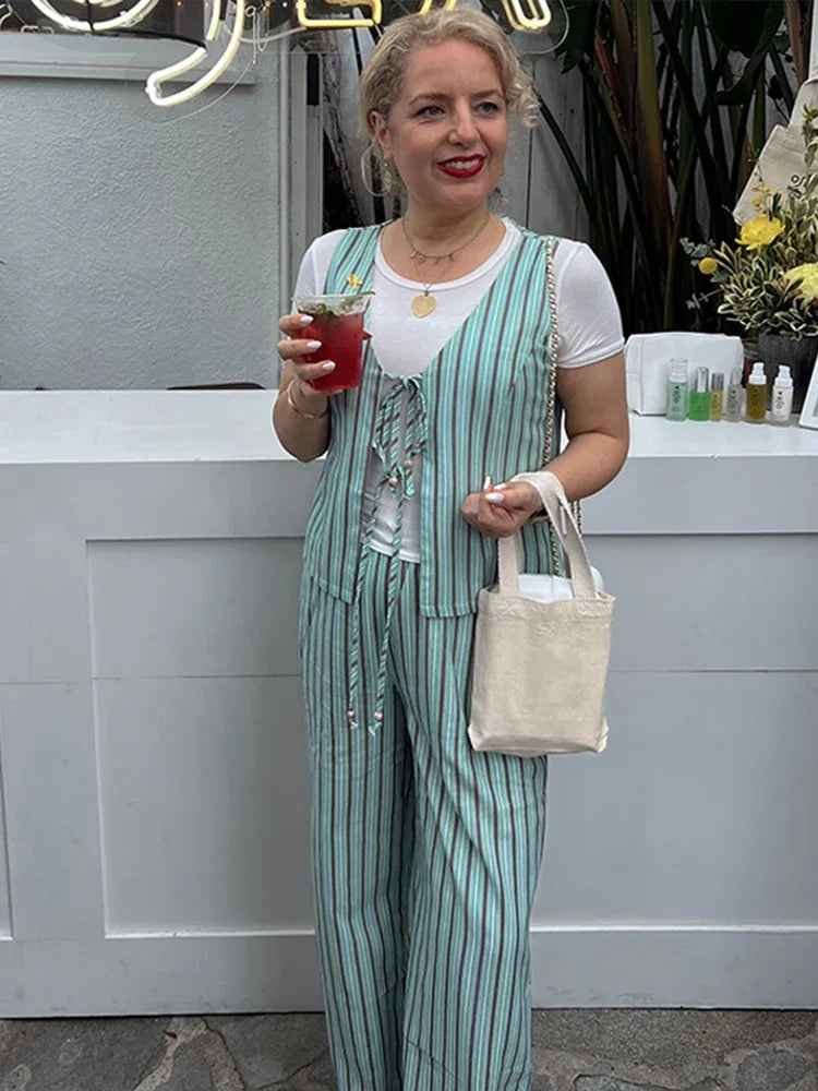 Bohemian Glow Vest Pants Suit Set