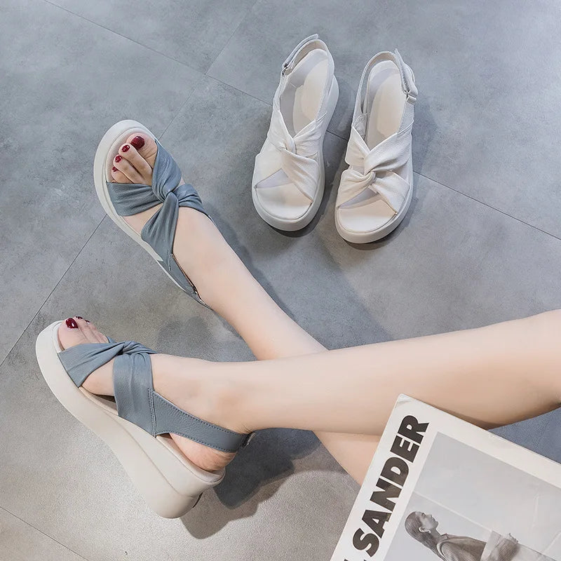 Aurora Echt Lederen Sleehakken Sandalen